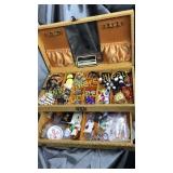 Retro velveteen jewelry box and contents