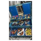 Vintage blue floral jewelry box and costume