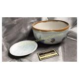 Mexico painted bowl with chip and odd saucer