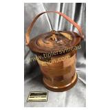 Midcentury wooden ice bucket with leather handle