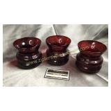 3 ruby red short vases
