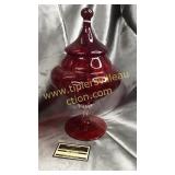 Ruby to clear candy dish with lid 13in