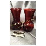 Pair of ruby red 6in vases