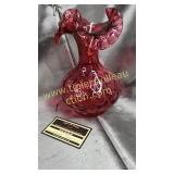 8in Fenton cranberry ruffled vase