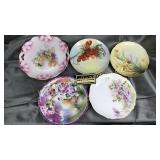 5 hand painted plates, haviland france, germany