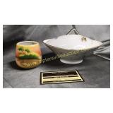 Hand painted saki cup and oriental dish