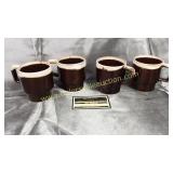 4 brown drip ware coffee mugs