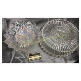 2 divided platters and 2 iridescent bowls