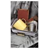 Granite ware pan with large mug and mes cup, barb