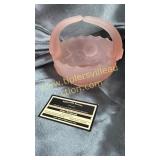 Small pink depression satin glass basket