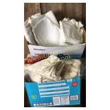 2 boxes tablecloths and other linens