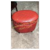 Red woven storage ottoman