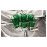 Set of 6 green over clear stem 1 has chip on base