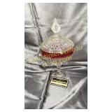 Diamond point cranberry & clear compote