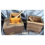 Wooden items and metal box