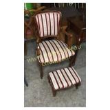 Carved cherry French style chair & ottoman