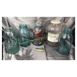 Gallon Pickle jar and 4 blue ball jars