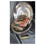 Silver plate serving piece with playing cards