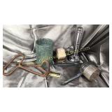 Vintage flash light, pencil sharpener, strainer,