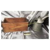 Oil can and wooden box