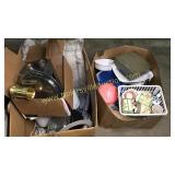 2 boxes of misc kitchen, household, silverplate,