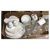 Box of pfaltzgraff dishes and stems