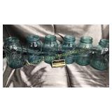 6 blue quart mason fruit jars no lids
