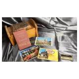 Wooden box with postcards
