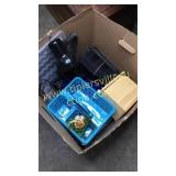 Box of misc household items, lamp
