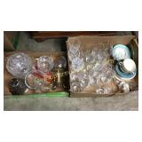 2 boxes glassware, crystal, dishes