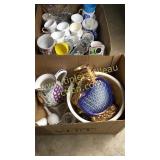 2 boxes of decanters, planters, mugs, etc