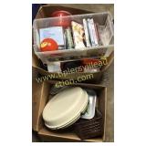 Box with dvds, cds and Tupperware