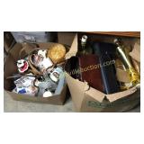 2 boxes of lamps, glassware, decor