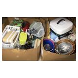 2 boxes kitchen ware, cooler, kitchen appliances,