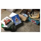 2 boxes of linens and glassware and Christmas