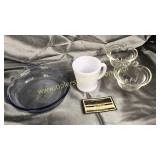 Group of Pyrex, fireking mug and glass bake