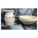 Large Marshal pottery bowl and unmarked pitcher-