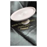 Pink milk glass cake stand