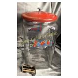 Original Lance store jar with metal lid 15in tall