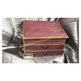 Wooden sewing chest with contents