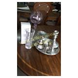 Mikasa crystal vase, candle holders and other