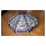 Leaded stain glass lamp shade has some separation