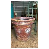 Very large red pottery planter fleur de lis 28in