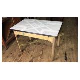 Porcelain top table with oak base nice detail on