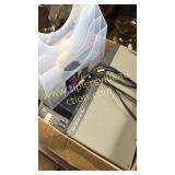 Box of electronics and office supplies