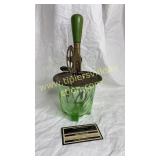 Vintage Vaseline glass mixer with wood green