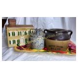 Vintage stoneware and decanter