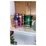 Vintage aluminum pitcher and mismatched tumblers