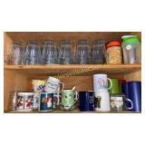 2 shelves of glasses and mugs