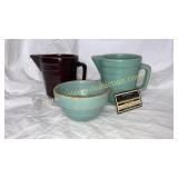 Ole stoneware cream pitchers and small bowl